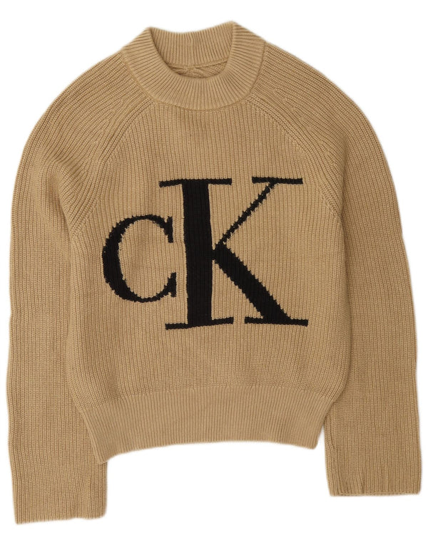 Calvin Klein Jeans Damen Pullover mit grafischem Rollkragen, Gr. 6, XS, Beige