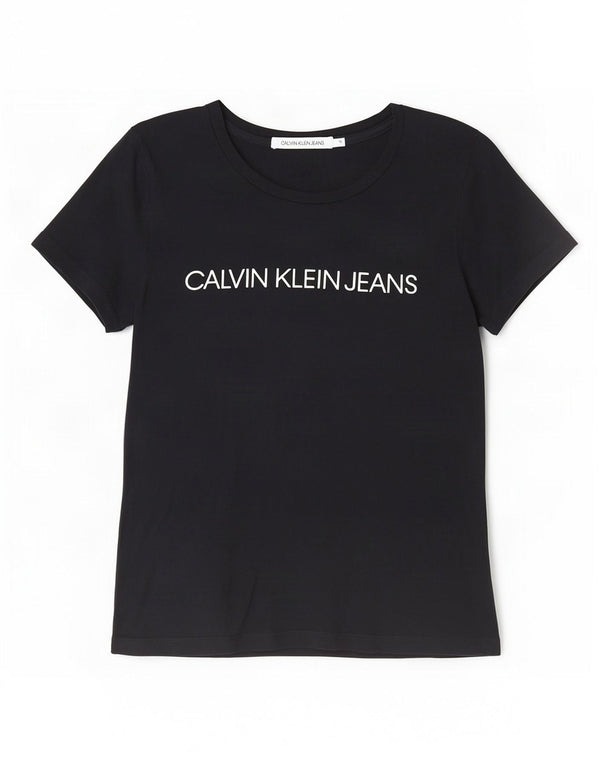 Calvin Klein Jeans Damen Grafik-T-Shirt-Oberteil UK 12 Medium Marineblau Baumwolle