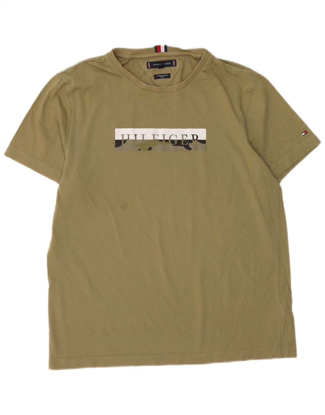 TOMMY HILFIGER Herren Grafik T-Shirt Top Medium Khaki Baumwolle