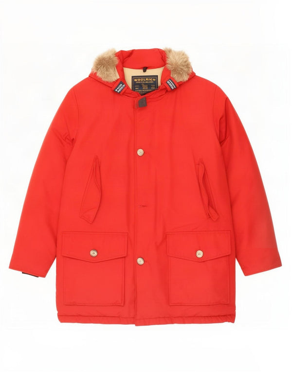 Woolrich Herren-Mantel mit Kapuze, gepolstert, UK 36, Größe S, Rot, Baumwolle