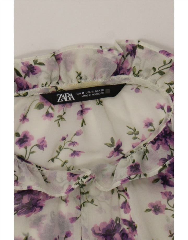 ZARA Womens Long Sleeve Blouse Top UK 14 Medium Purple Floral Polyester Vintage Zara and Second-Hand Zara from Messina Hembry 
