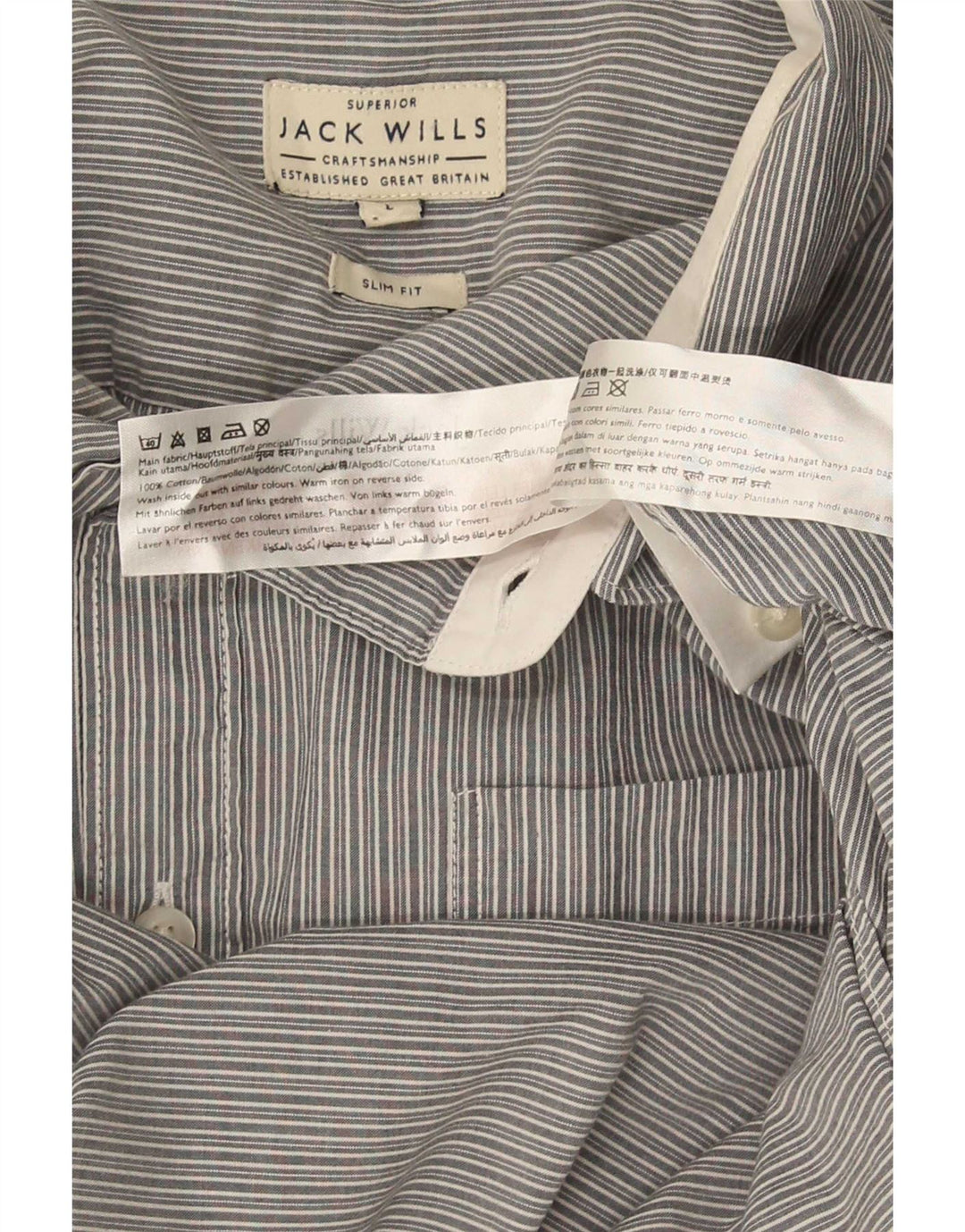 Jack Wills Herren-Hemd in schmaler Passform, große graue Nadelstreifen-Baumwolle