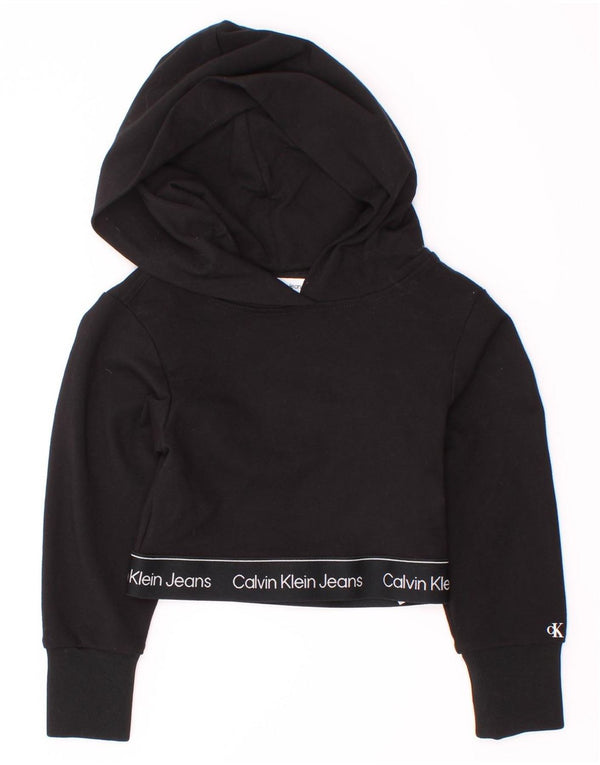 Calvin Klein Crop Graphic Hoodie-Pullover für Mädchen, 3–4 Jahre, schwarze Viskose