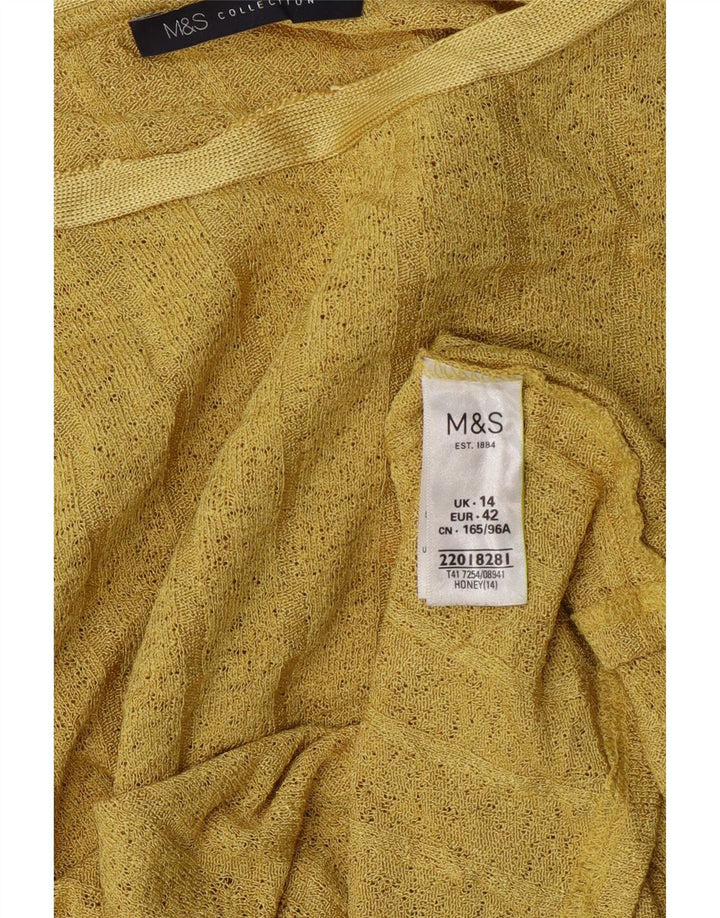 Marks & Spencer Damen Top Langarm UK 14 Large Gelb Polyester
