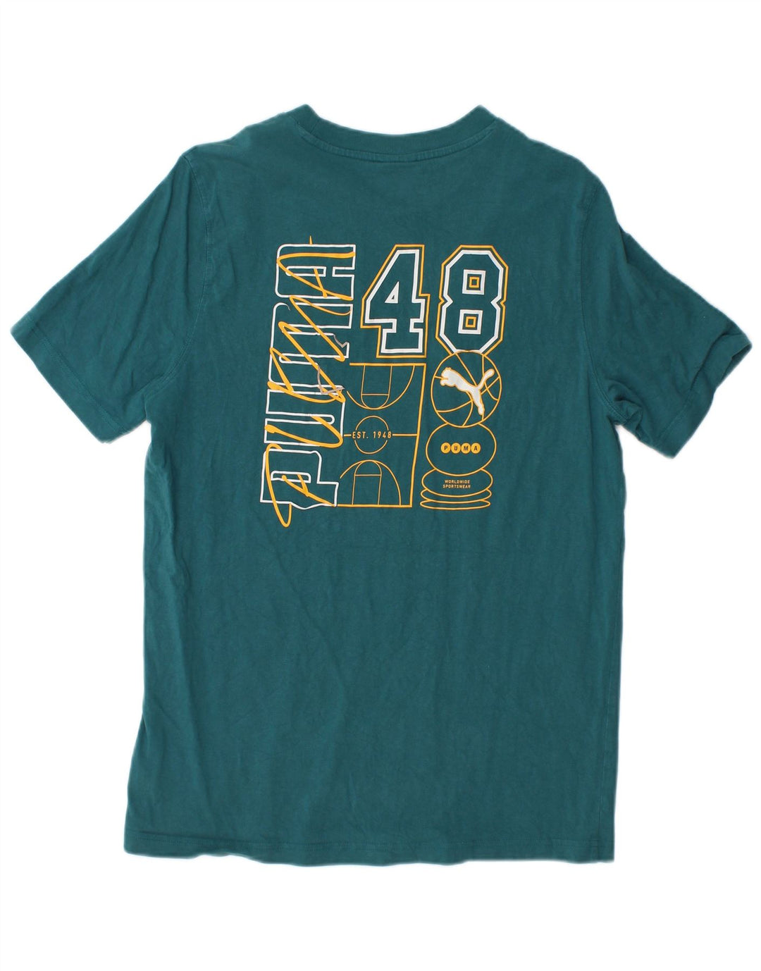 PUMA Herren Grafik-T-Shirt-Oberteil aus mittelgrüner Baumwolle