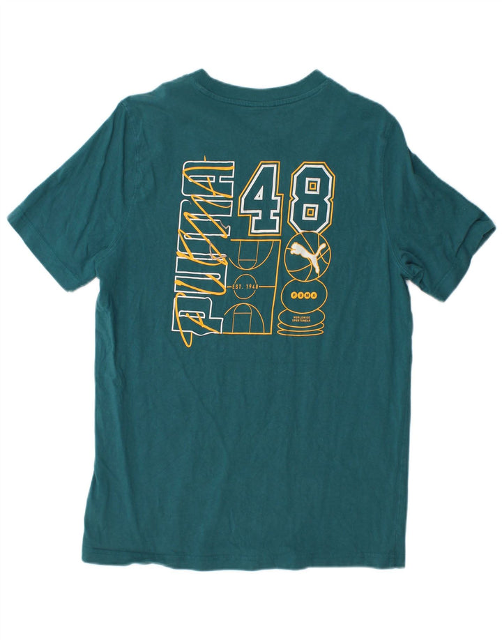 PUMA Herren Grafik-T-Shirt-Oberteil aus mittelgrüner Baumwolle