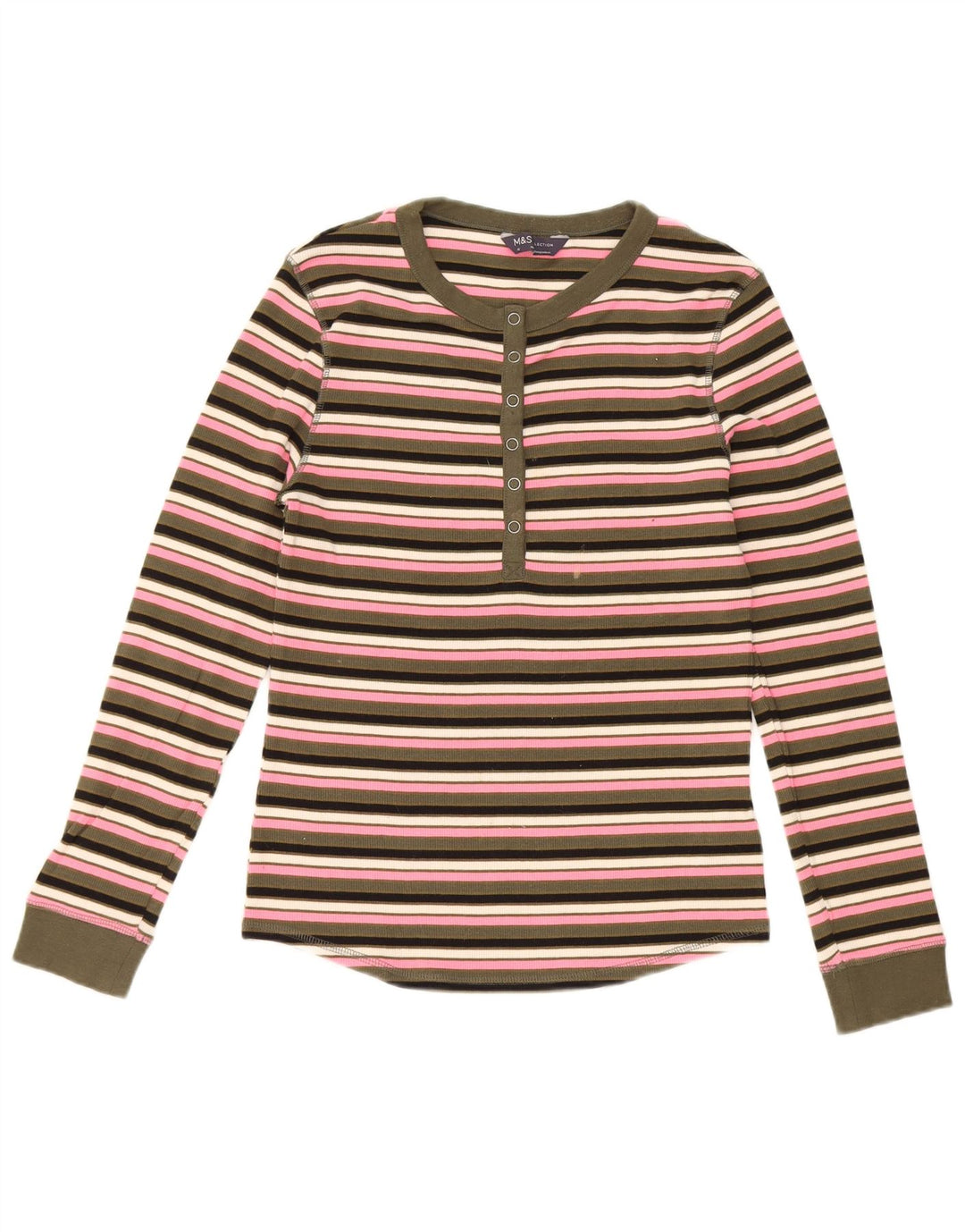 Marks & Spencer Damen Top Langarm UK 10 Small Mehrfarbig gestreift