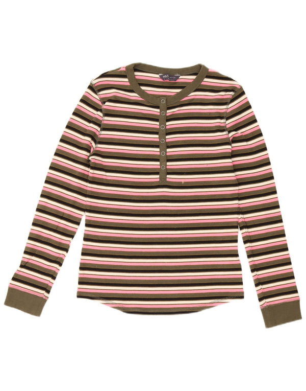 Marks & Spencer Damen Top Langarm UK 10 Small Mehrfarbig gestreift