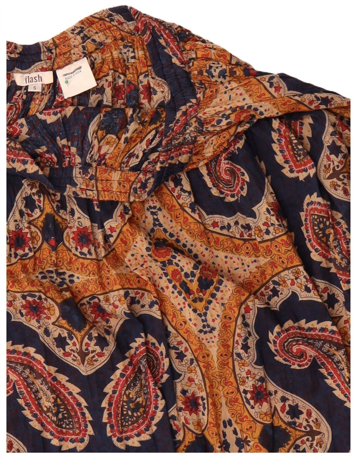 Flash Damen Faltenrock Small W27 Marineblaue Paisley-Viskose