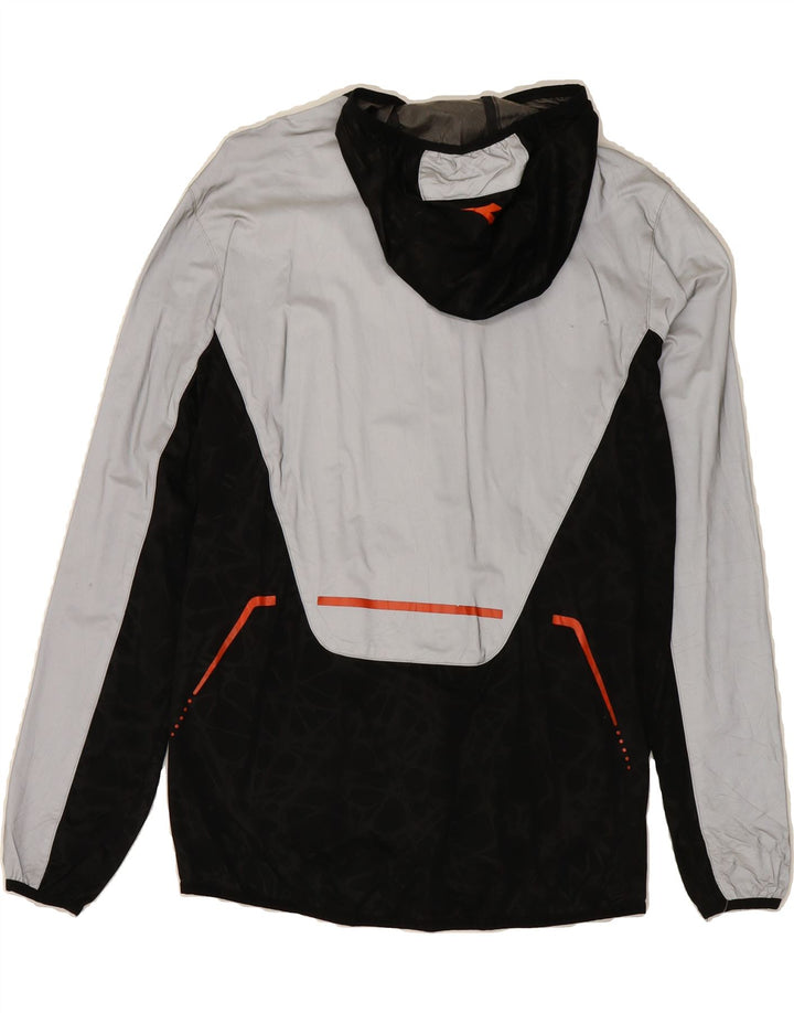 DIADORA Mens Hooded Rain Jacket UK 34 XS Grey Colourblock Polyester Vintage Diadora and Second-Hand Diadora from Messina Hembry 