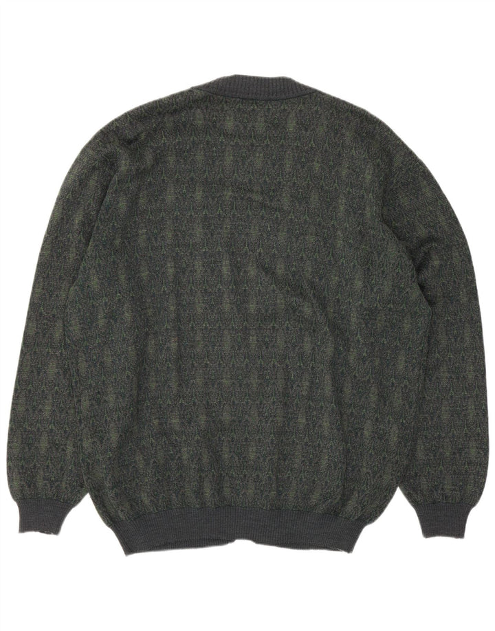 Vintage Herren Cardigan Pullover Große grüne geometrische Wolle