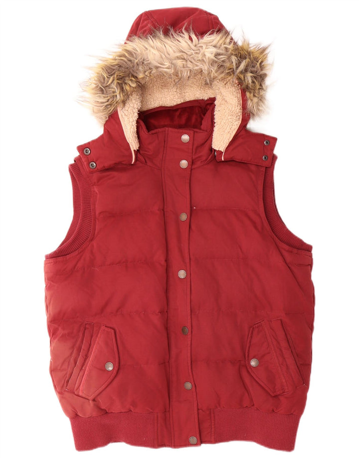 Fat Face Wattierte Damen-Weste mit Kapuze, UK 14, Größe L, Rot, Polyester