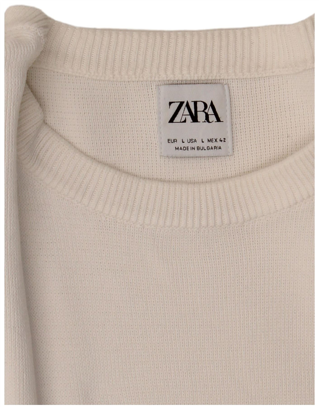 Zara Herren-Pullover mit Rundhalsausschnitt, Größe L, Weiß