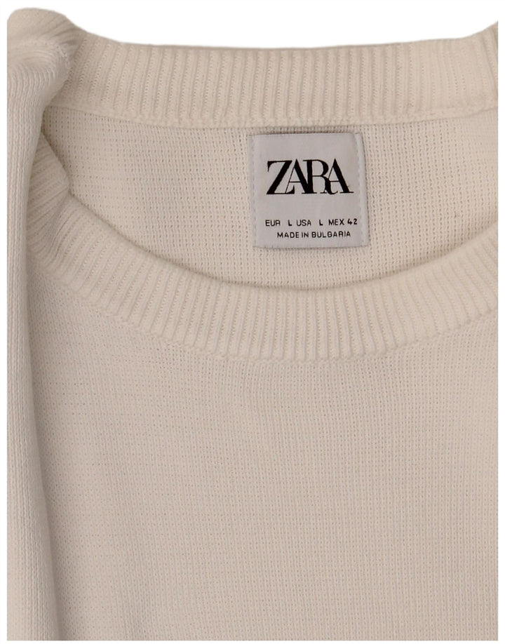 Zara Herren-Pullover mit Rundhalsausschnitt, Größe L, Weiß