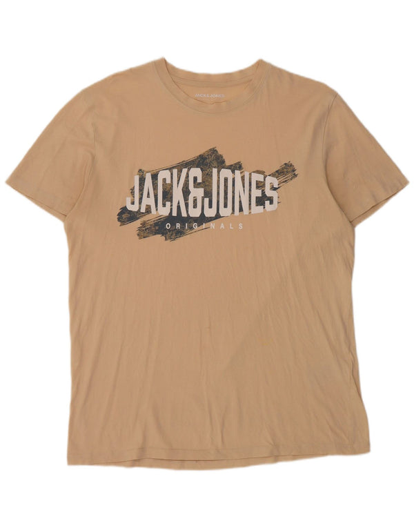 JACK & JONES Herren Grafik T-Shirt Top XL Beige Baumwolle
