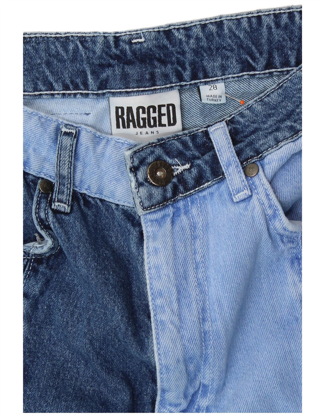 VINTAGE Damen Straight Jeans W28 L28 Blau Patchwork Baumwolle Retro