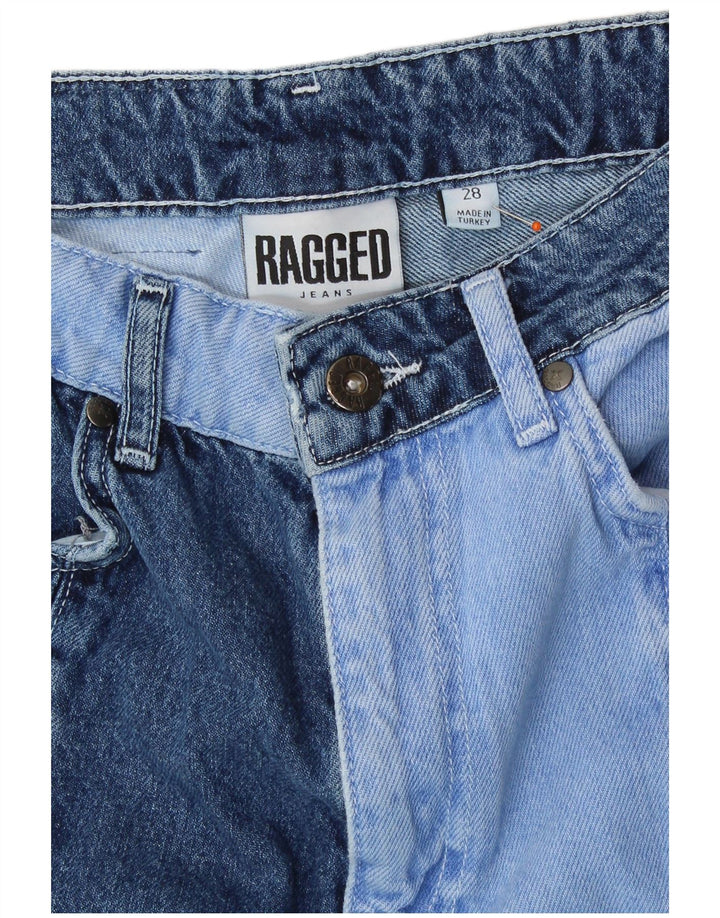 VINTAGE Damen Straight Jeans W28 L28 Blau Patchwork Baumwolle Retro