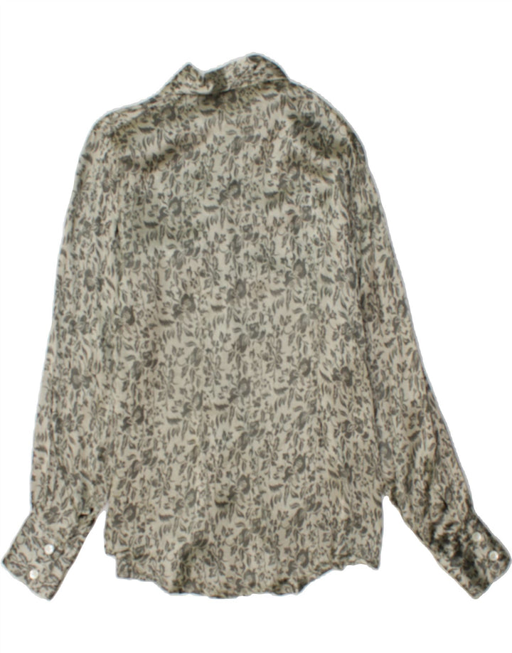 VINTAGE Womens Shirt Blouse UK 14 Medium Grey Floral Viscose Vintage Vintage and Second-Hand Vintage from Messina Hembry 