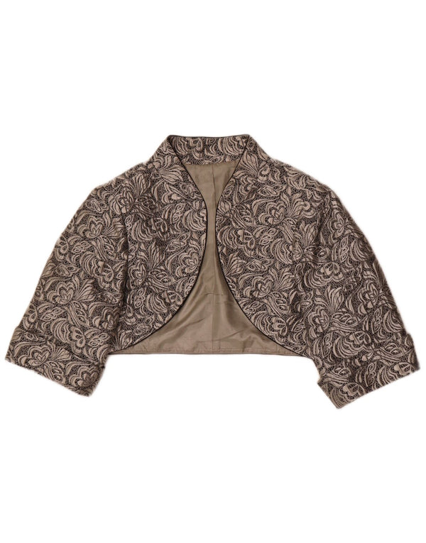 Vintage Damen Bolero Jacke UK 18 XL Grau geblümtes Polyester