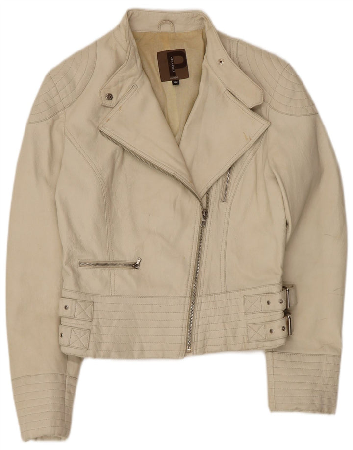 Conbipel Damen-Bikerjacke aus Leder, Größe 42, klein, gebrochenes weißes Leder