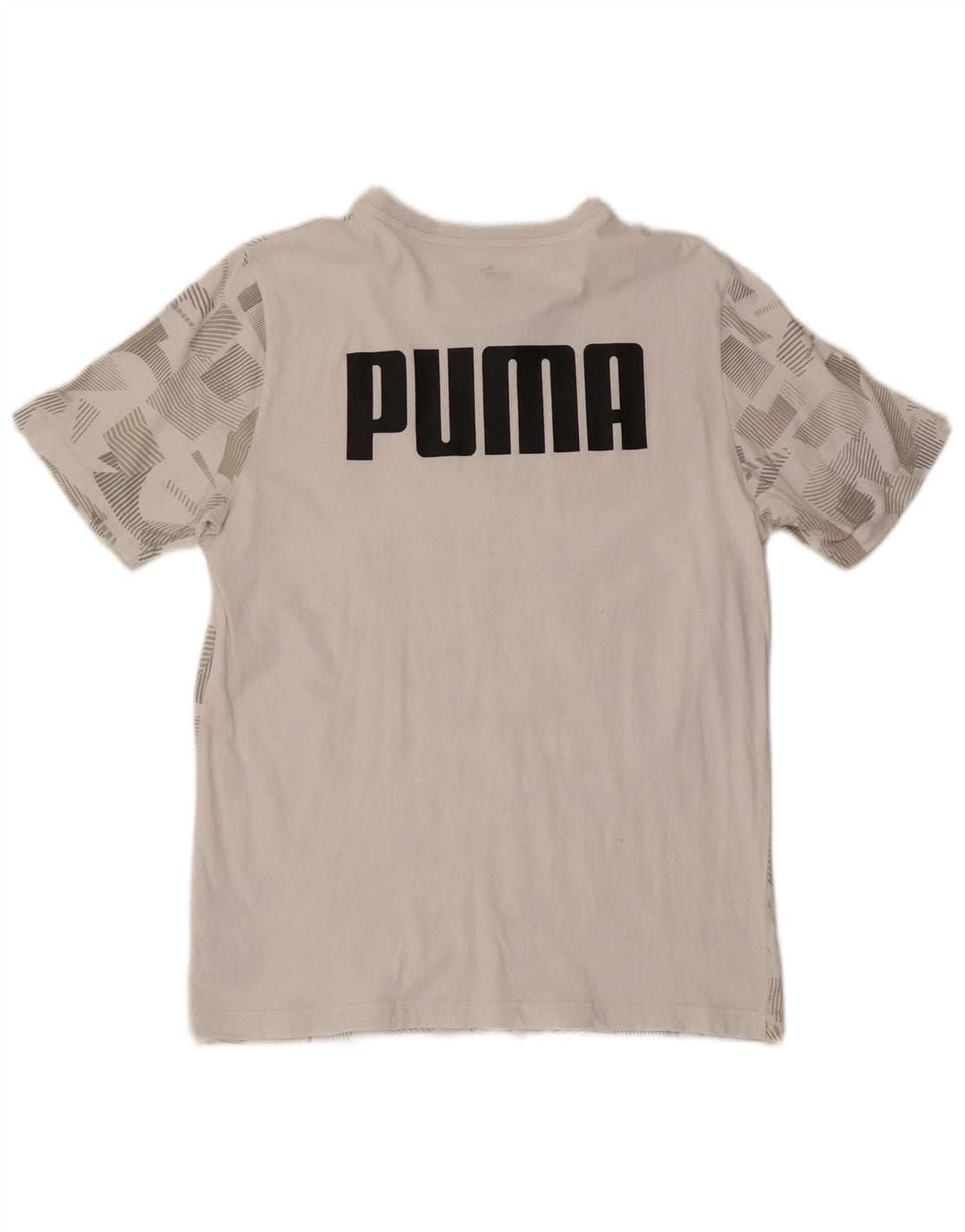 Puma Herren Grafik-T-Shirt-Oberteil aus mittelweißer, geometrischer Baumwolle