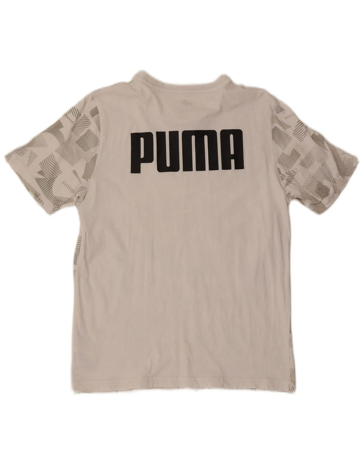 Puma Herren Grafik-T-Shirt-Oberteil aus mittelweißer, geometrischer Baumwolle