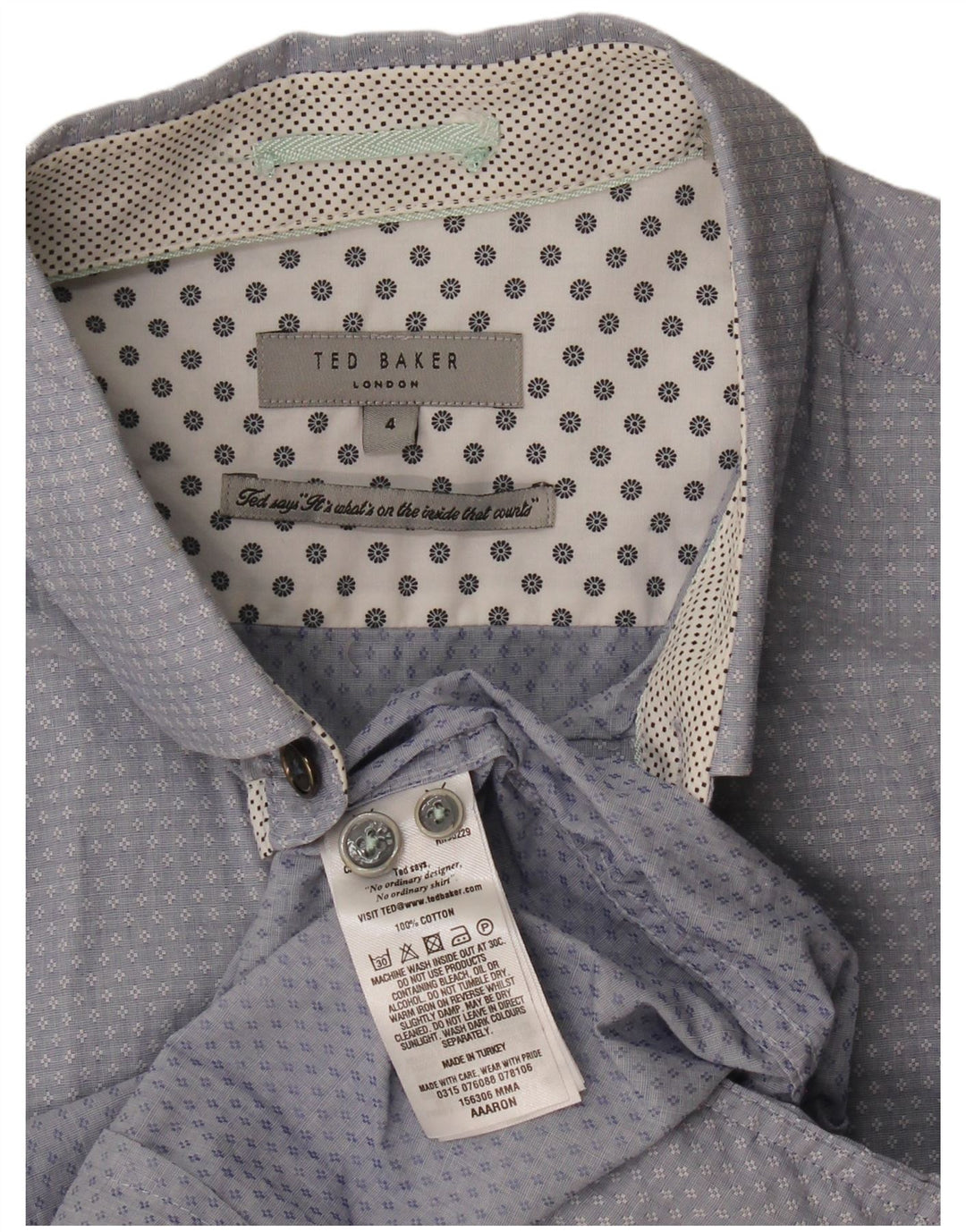 Ted Baker Herren-Hemd mit abstraktem Muster, Größe 4, große blaue Baumwolle