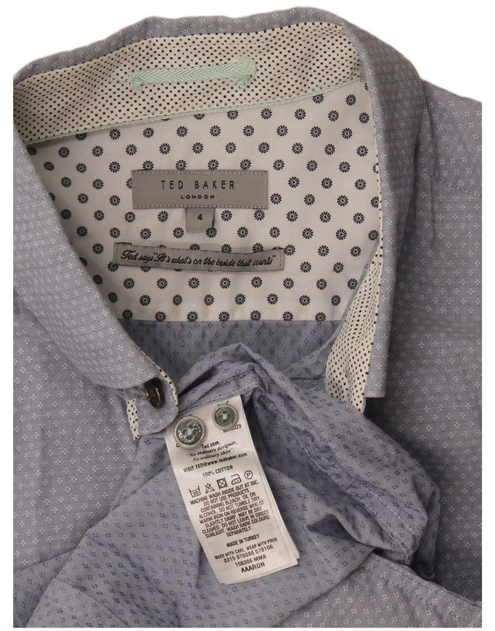 Ted Baker Herren-Hemd mit abstraktem Muster, Größe 4, große blaue Baumwolle