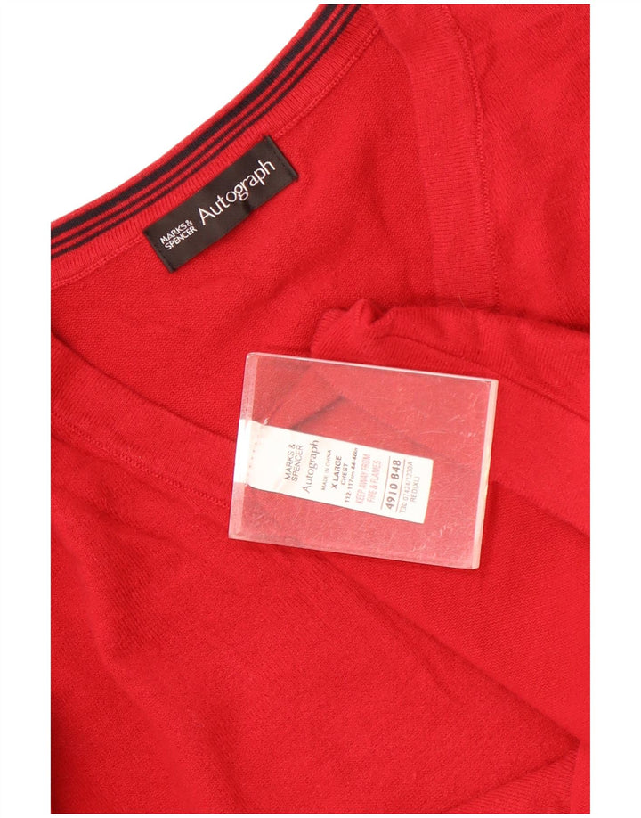 Marks & Spencer Herren Autograph Pullover mit V-Ausschnitt XL, rote Baumwolle
