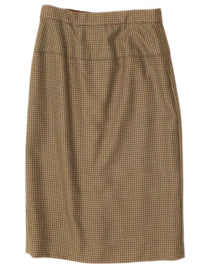 Vintage Damen High Waist Midirock W28 Medium Khaki Houndstooth