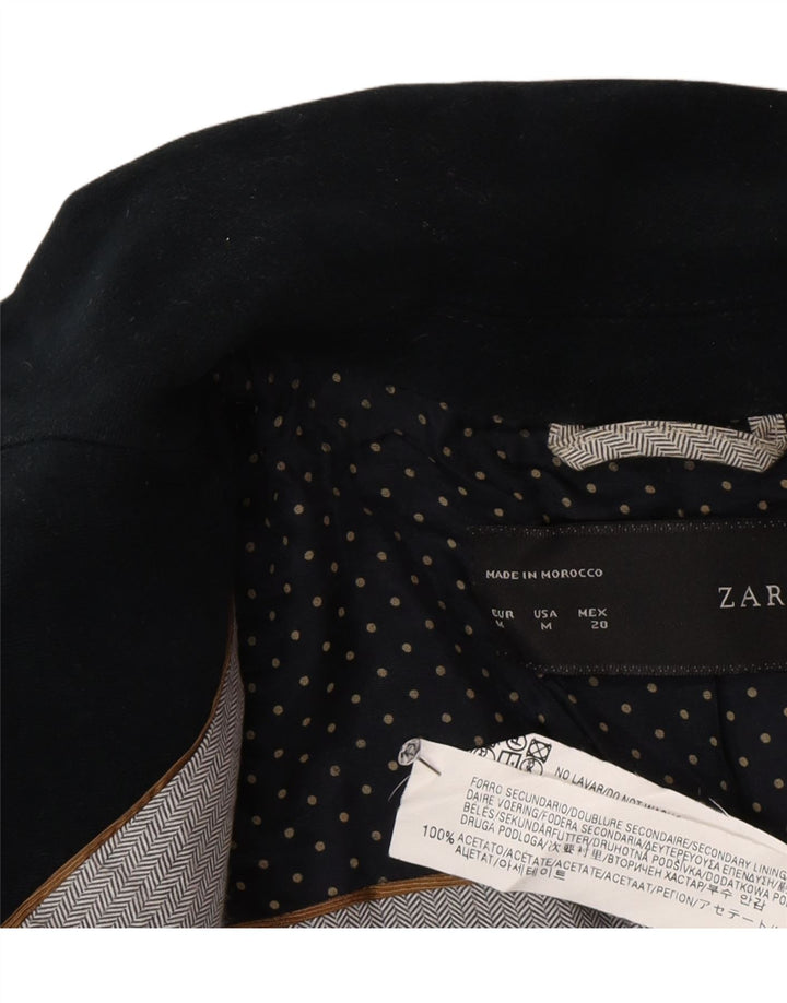 Zara Damen 1-Knopf-Blazerjacke UK 12 Medium Navy Blue Acetate