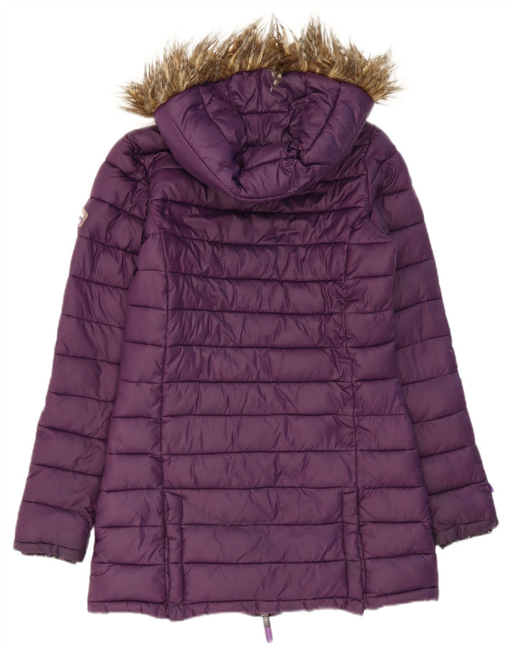 SUPERDRY Womens Hooded Padded Coat UK 10 Small Purple Polyester