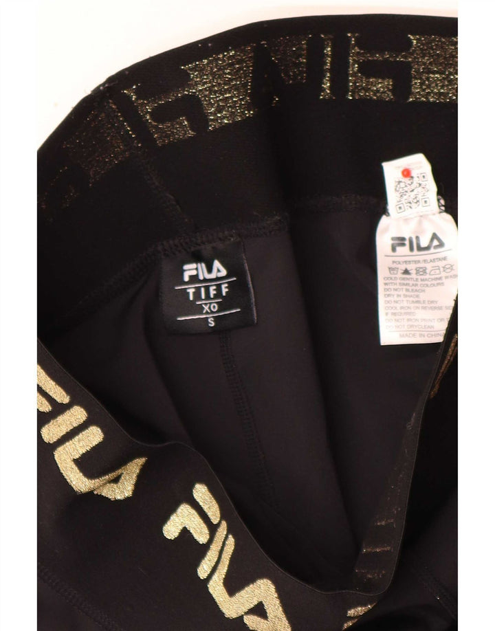 Fila Damen Grafik-Leggings UK 10 Small Schwarz Polyester Sport