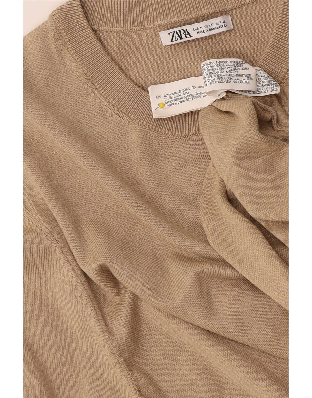Zara Herren T-Shirt Top Small Beige Viskose