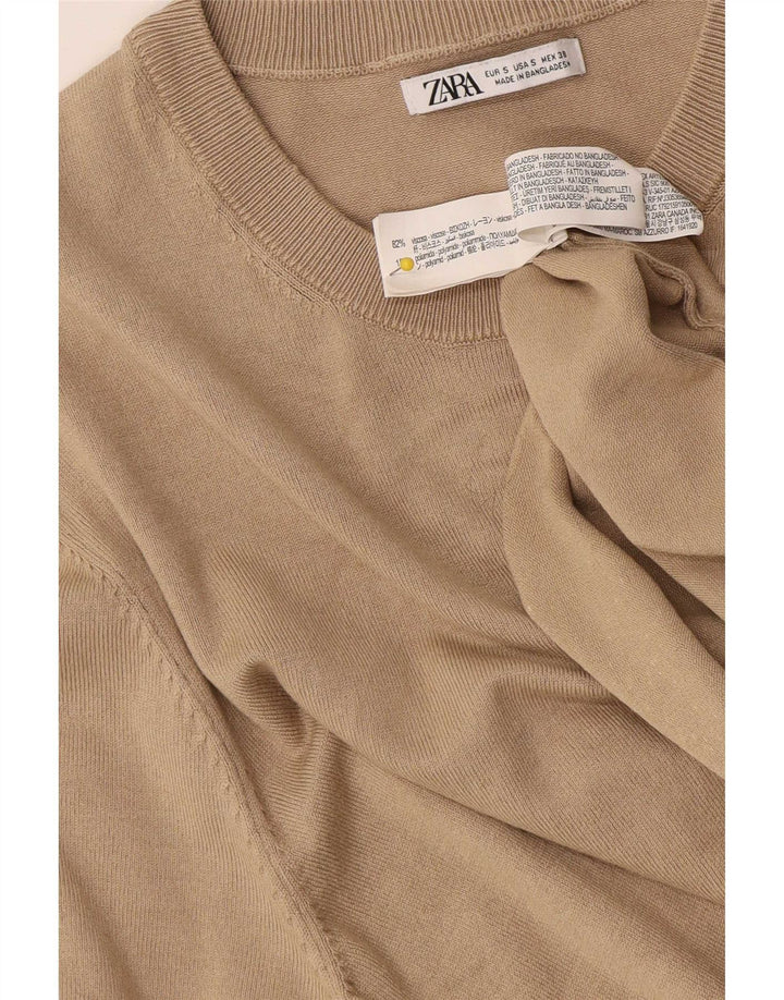 Zara Herren T-Shirt Top Small Beige Viskose