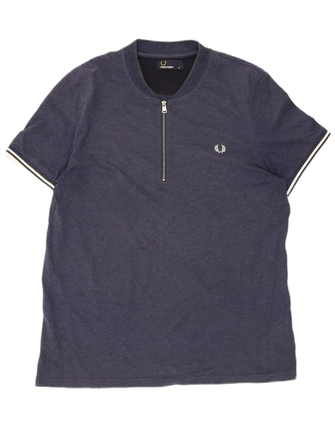 Fred Perry Herren-T-Shirt-Oberteil mit Reißverschluss am Hals, mittleres Marineblau gestreift