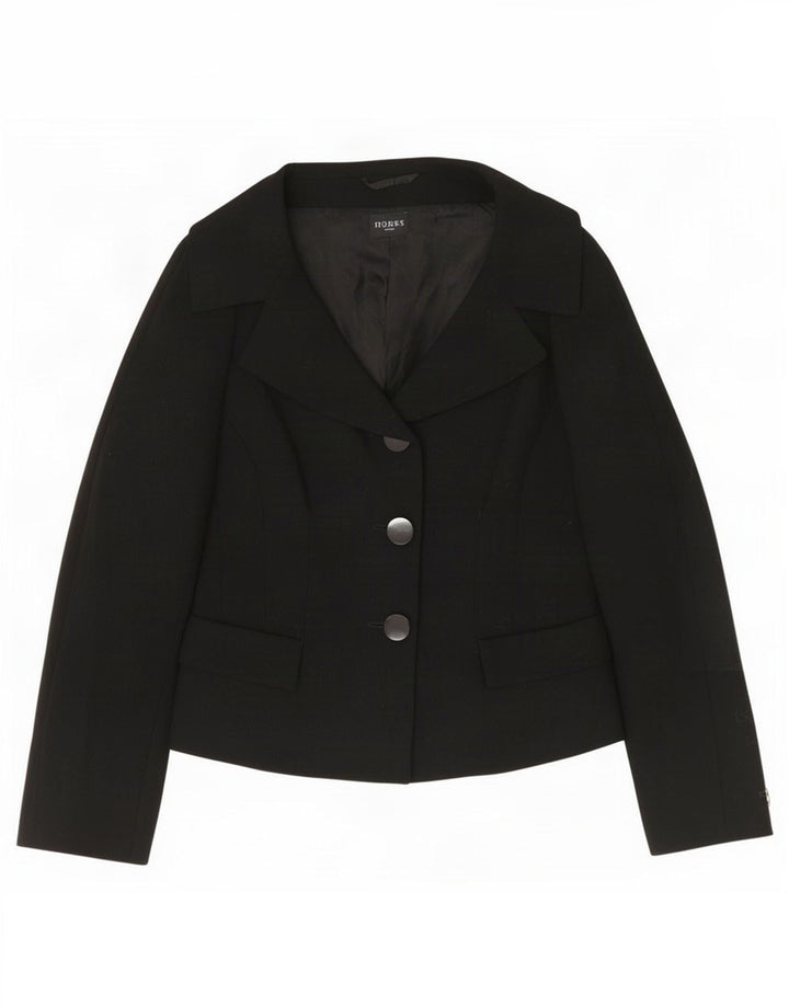 Hobbs Damen Crop 3 Button Blazer Jacke UK 10 Small Schwarze Wolle