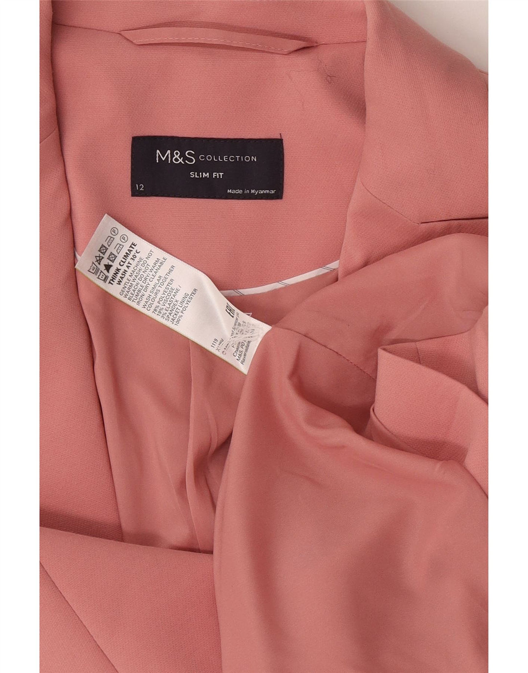 Marks & Spencer Damen-Blazer mit 1 Knopf, schmaler Passform, UK 12, Mittelrosa