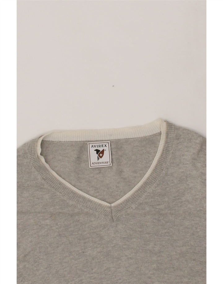 AVIREX Mens V-Neck Jumper Sweater XL Grey Cotton Vintage Avirex and Second-Hand Avirex from Messina Hembry 
