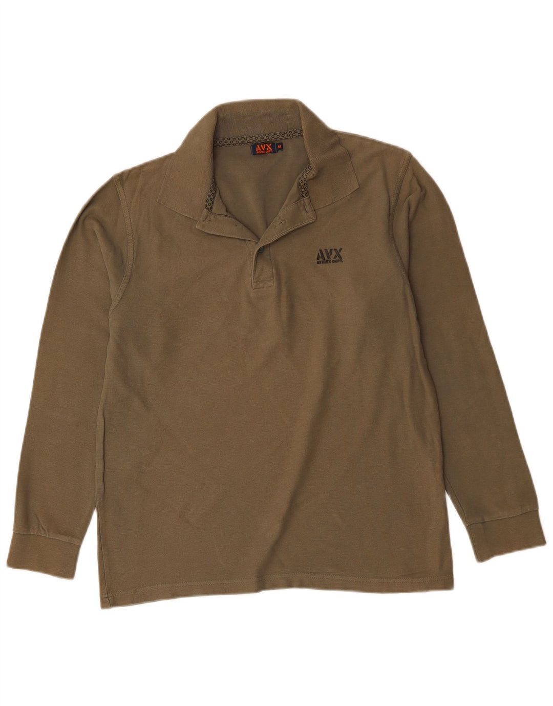 AVIREX Herren-Langarm-Poloshirt aus mittlerer Khaki-Baumwolle