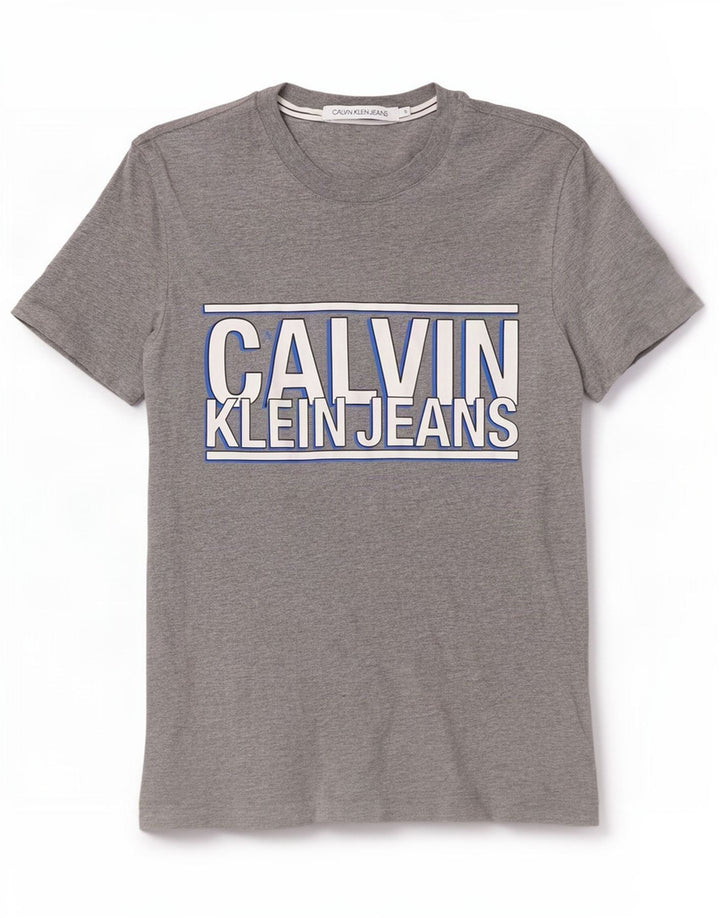 Calvin Klein Jeans Herren-T-Shirt mit Grafik, Größe S, graue Baumwolle