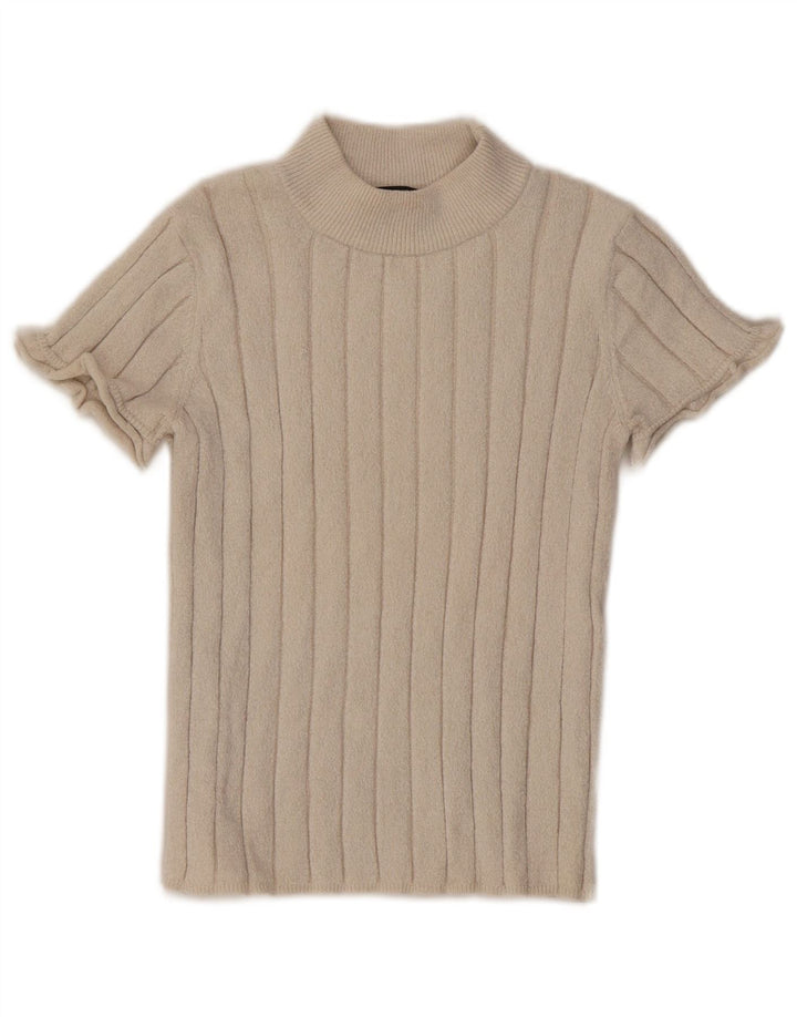 Zara Damen T-Shirt Top UK 12 Medium Beige Polyester
