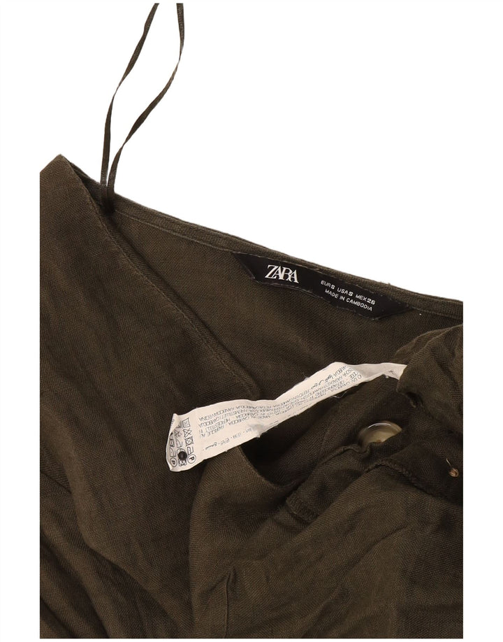 Zara Damen-Hemdbluse, Gr. 10, klein, grünes Leinen