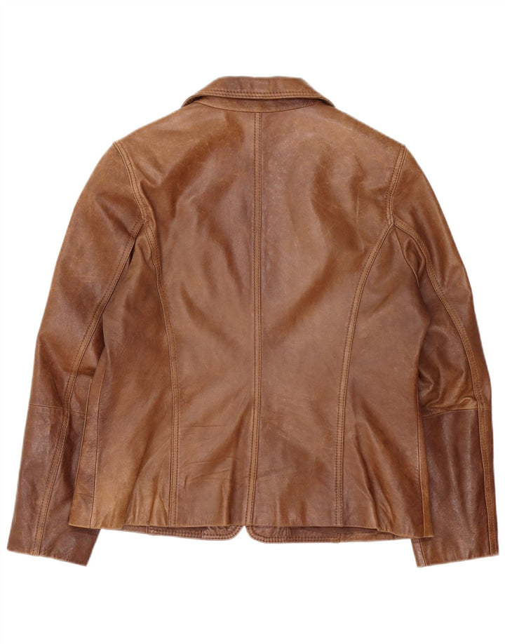 C & A Damen 2-Knopf-Lederblazer IT 44 Mittelbraun