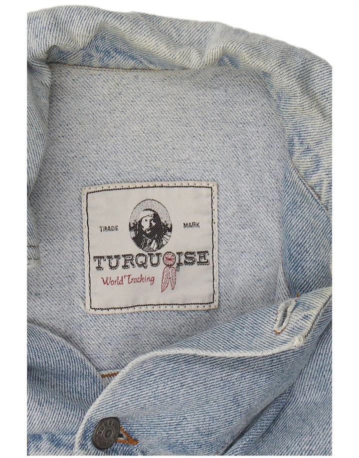VINTAGE Womens Crop Denim Jacket UK 16 Large Blue