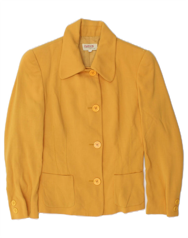 VINTAGE Womens Crop 4 Button Blazer Jacket IT 42 Medium Yellow Wool Vintage Vintage and Second-Hand Vintage from Messina Hembry 