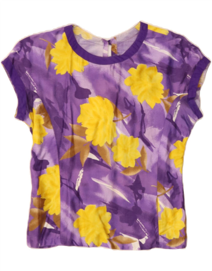 VINTAGE Womens Blouse Top UK 12 Medium Purple Floral Vintage Vintage and Second-Hand Vintage from Messina Hembry 