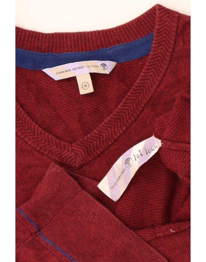 FAT FACE Herren-Pullover mit V-Ausschnitt aus mittelroter Baumwolle