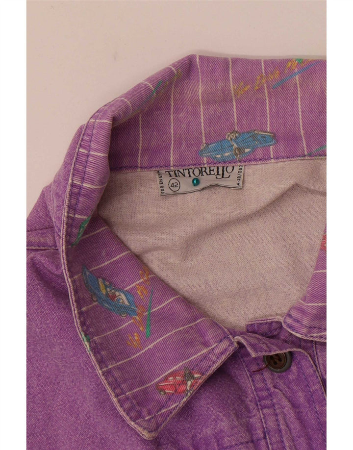 Tintoretto Damen-Jeansjacke mit abstraktem Muster, EU 42, Größe L, Lila, Retro