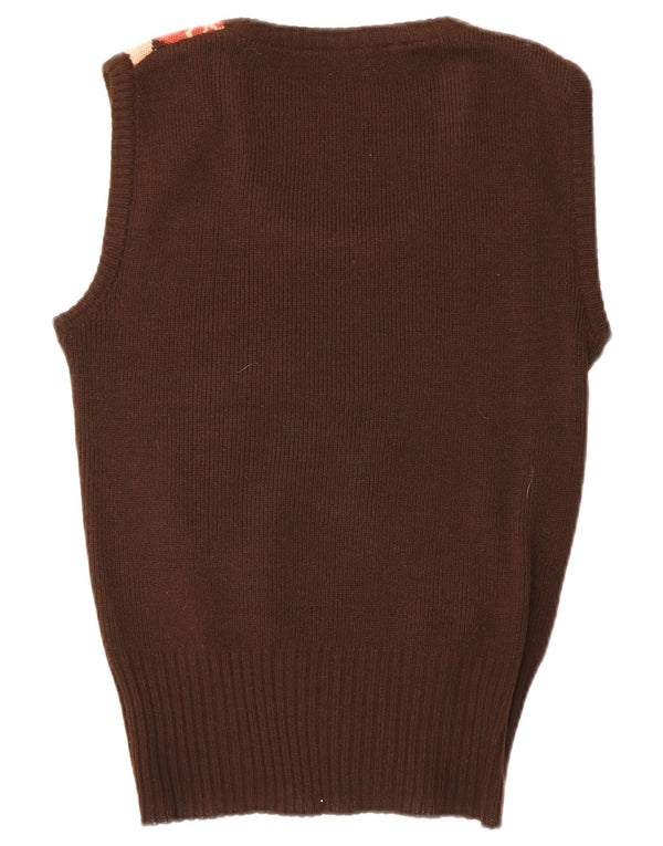 Vintage Womens Vest Tank Top UK 10 Small Brown Argyle/Diamond